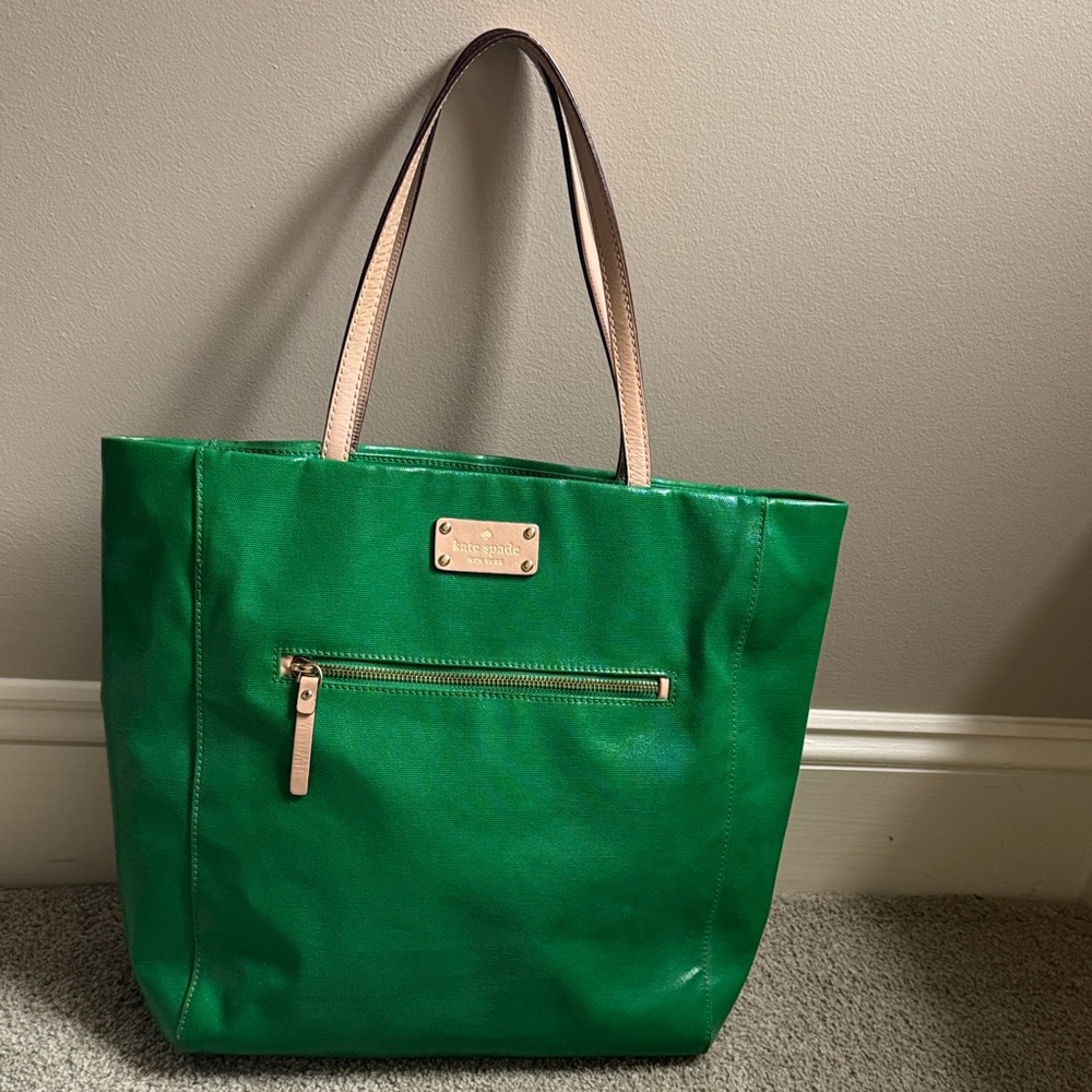 Kate Spade Vibrant Green Tote with Tan Accents